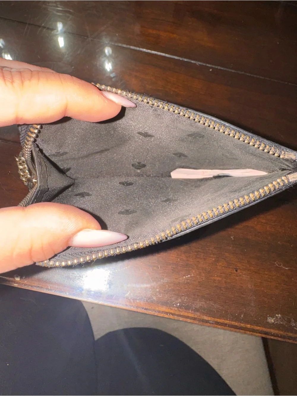 kate spade black Saffiano Leather Zip Key & Card Pouch with Chain Ring